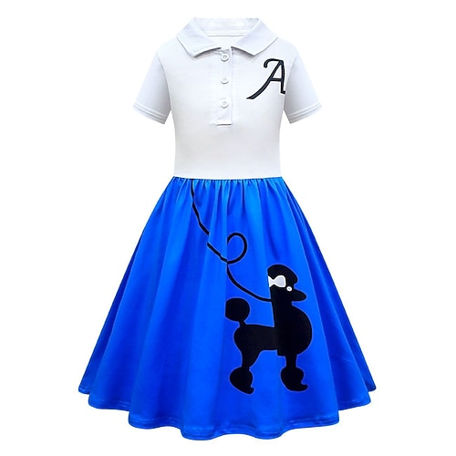 Retro Vintage 1950er Grease-Outfits Kleid Pudelröcke Druck Kostüm Mädchen Karneval Maskerade Leistung Party Kinder Kleid Image