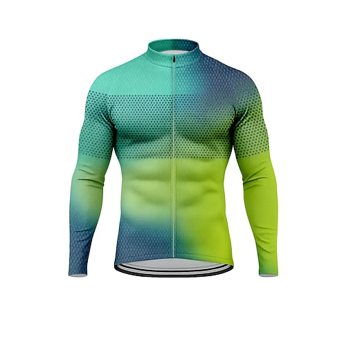 Herren Oberteile Radtrikot Ombre Grafik Farbverläufe Langarm Fahhrad Trikot Oberteil mit 3 Gesäßtaschen Sonne Sonnenschutz Schnelltrocknend Reflektierende Streifen Sport Grün Bekleidung