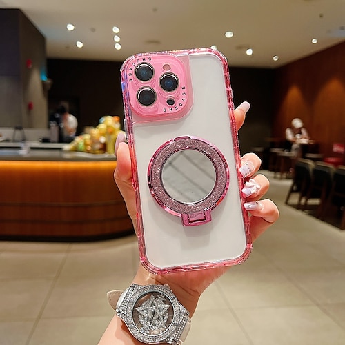 Handy Hülle Handyhüllen Für 16 15 14 Pro Max Plus 16e 13 Pro Max Rückseite Spiegel Ständer Stoßfest Retro TPU PC Image