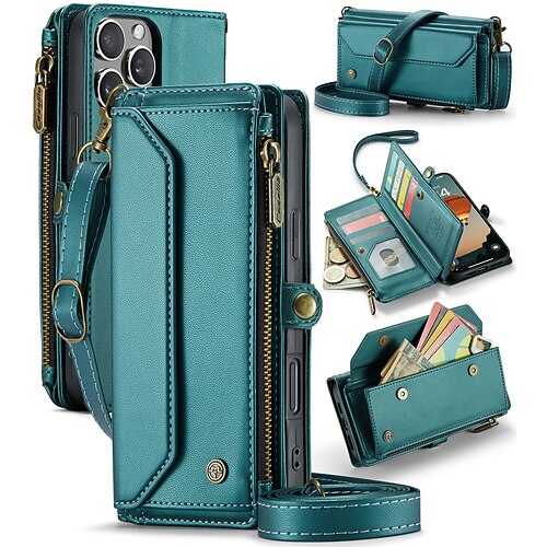 Handy Hülle Handyhüllen Für iPhone 17 Pro Max 17 Air 16 15 14 Pro Max Plus 16e 13 12 11 Pro Max Mini Brieftaschenhülle mit Trageriemen Mit Handgelenkschlaufe Ständer TPU PU-Leder Image