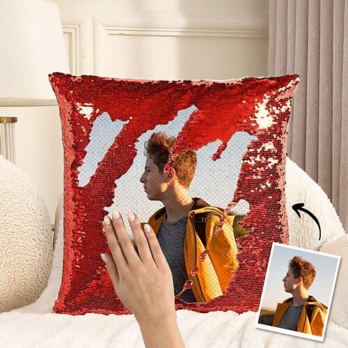 Personalisiertes Foto-Paillettenkissen für Männer, personalisierter Wendekissenbezug mit Ihrem Bild, einzigartiges Geschenk für ihn zum Geburtstag oder Jahrestag Image