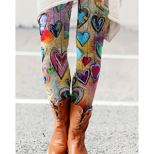 Damen Hosen Hose Leggings Gemütliche Leggings Streetwear Lässig Volle Länge Hohe Taille Herz Elastischer Bund Druck Atmungsaktivität Bequem Dehnbar Urlaub Straße Alltagskleidung Regenbogen Sommer Image