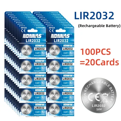 100PCS LIR2032H High-capacity Rechargeable Lithium Battery Button Battery LIR2032 3.6V Coin battery