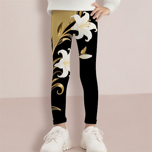 Mädchen 3D Blumen Hose Leggings Frühling Herbst Niedlich Basic Kinder 4-12 Jahre Outdoor Lässig Täglich Normale Passform Image