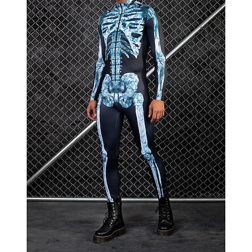 Gemusterte Zentai-Anzüge Cosplay Kostüm Bodysuit Drucken Karnevalskostüm Ganzkörperanzug Herren Damen Sexy Kostüm Halloween 3D Skelett Kostüm für Leistung Party Maskerade Erwachsene Image