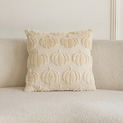 Herbst Kissenbezug 18 x 18 Zoll Kürbis Kissenbezug für Thanksgiving und Halloween Dekoration, rostbeige und weiß, Sofabett Dekor Image