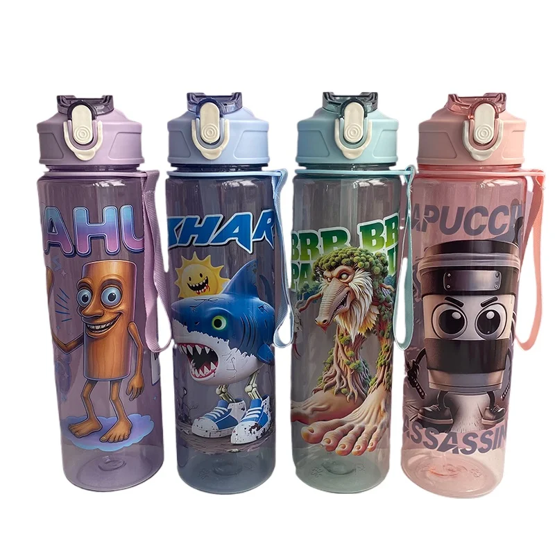 Italienische Brainrot Wasserflasche Tung Tung Sahur Wasserflasche mit Strohhalm Outdoor Sport Wasserbecher Cartoon Trinkkessel Image