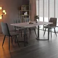 Tavolo da pranzo Together, tavolo da pranzo con 4 sedie, con gambe in metallo nero, piano grigio MDF, sedia beige