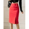 2025 mode Hohe Taille Bleistift Rock Plus Größe frauen Röcke Elastische Bodycon Büro Röcke Elegante Koreanische Sexy Rot Midi rock