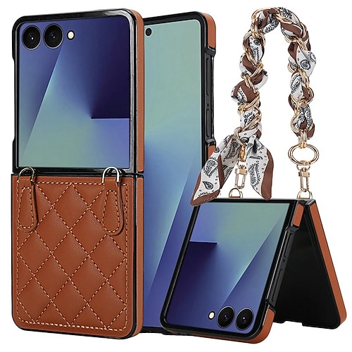 Handy Hülle Handyhüllen Für Samsung Galaxy Z Flip 7 Z Flip 6 Z Flip 5 Z Flip 4 Rückseite mit Trageriemen Stoßfest Retro TPU PU-Leder Image