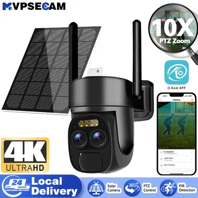 8MP Wifi PTZ Solar Sicherheit IP Kamera Wireless Outdoor 4K Dual Objektiv 10x Zoom Auto Tracking CCTV Überwachung O-Kam App Kamera