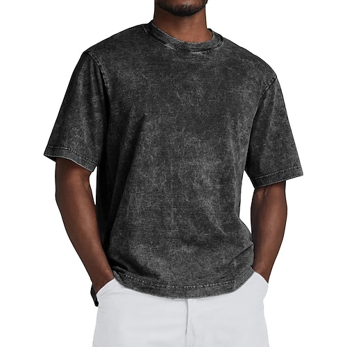 Herren T-Shirt Kurzarm Rundhalsausschnitt Sommer Herbst Retro Einfarbig Mode Designer Nostalgisch Mode Jahrgang Urlaub Straße Ausgehen Schwarz Hellgrün Himmelblau Top T-Shirt für Herren Image