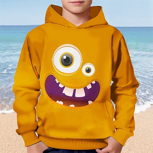 Jungen Cartoon Lustiges Lächeln Gesicht Hoodie Langarm 3D Druck Herbst Winter Mode Streetwear Kinder 4-12 Jahre Mit Kapuze Outdoor Casual Täglich Normale Passform Image