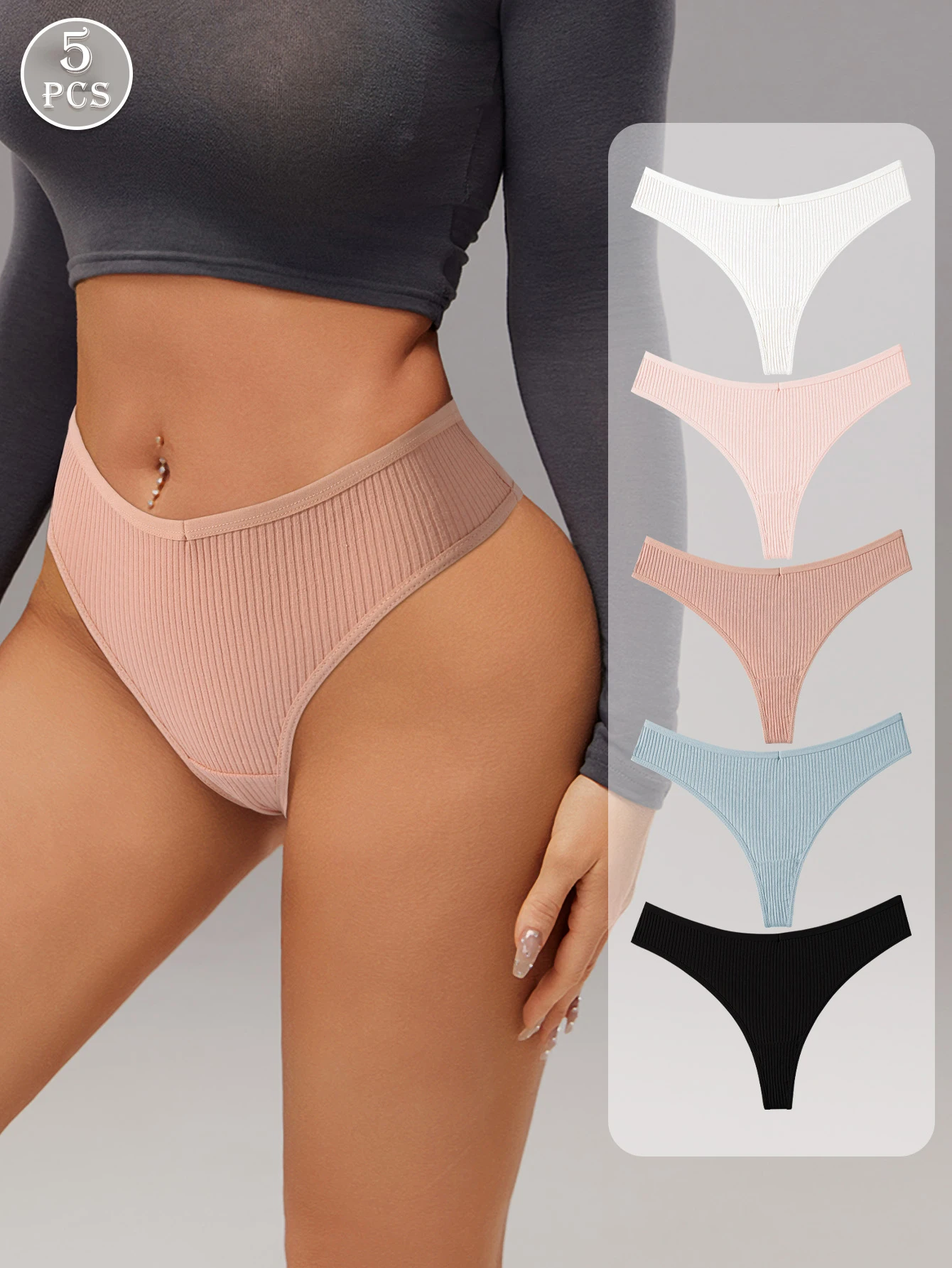 5 Stück Damen-Slips mit niedriger Taille, sexy, antibakteriell, mit Gewinde, Gesäß, einfacher Komfort, atmungsaktive Damenunterwäsche Image