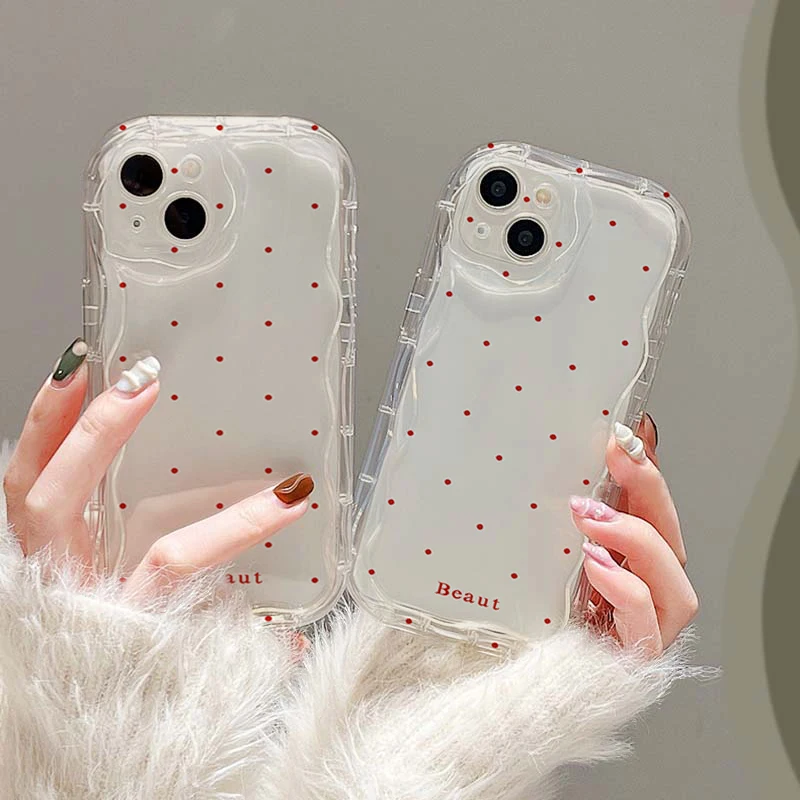 Hochwertige Hülle für iPhone X XR/XS Max 11 12 13 14 15 Pro Max Plus Serie Tpu-Handyhülle mit rotem Polka-Dot-Muster Image