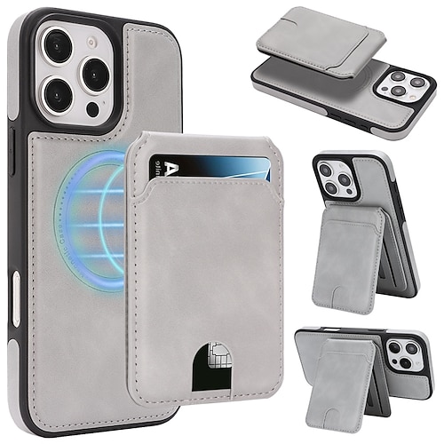 Handy Hülle Handyhüllen Für iPhone 17 Pro Max 17 Air 16 15 14 Pro Max Plus 16e 13 Pro Max Rückseite Magnetisch Ständer Kartenfach Retro TPU PU-Leder Image
