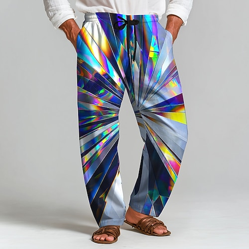 Herren Geometrisch Optische Täuschung Laser Hose Baggy-Hosen Freizeithose Mittlere Taille Mode Outdoor Urlaub Heim Elastischer Kordelzug in der Taille Leinenähnliche Hose mit Taschen Frühling Herbst Image