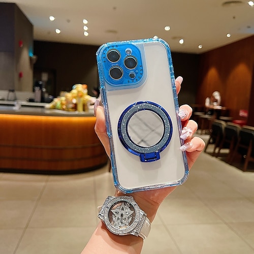 Handy Hülle Handyhüllen Für 16 15 14 Pro Max Plus 16e 13 Pro Max Rückseite Spiegel Ständer Stoßfest Retro TPU PC Image