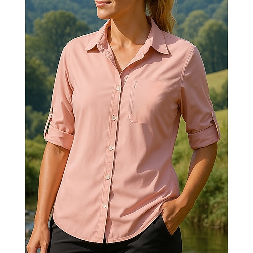 Damen Lässiges Hemd Wanderspitze Langarm Umlegekragen Oberteil Außen Atmungsaktiv Frühling Herbst Polyester Weiß Rosa Armeegrün Tennis Golfspiel Laufen Image