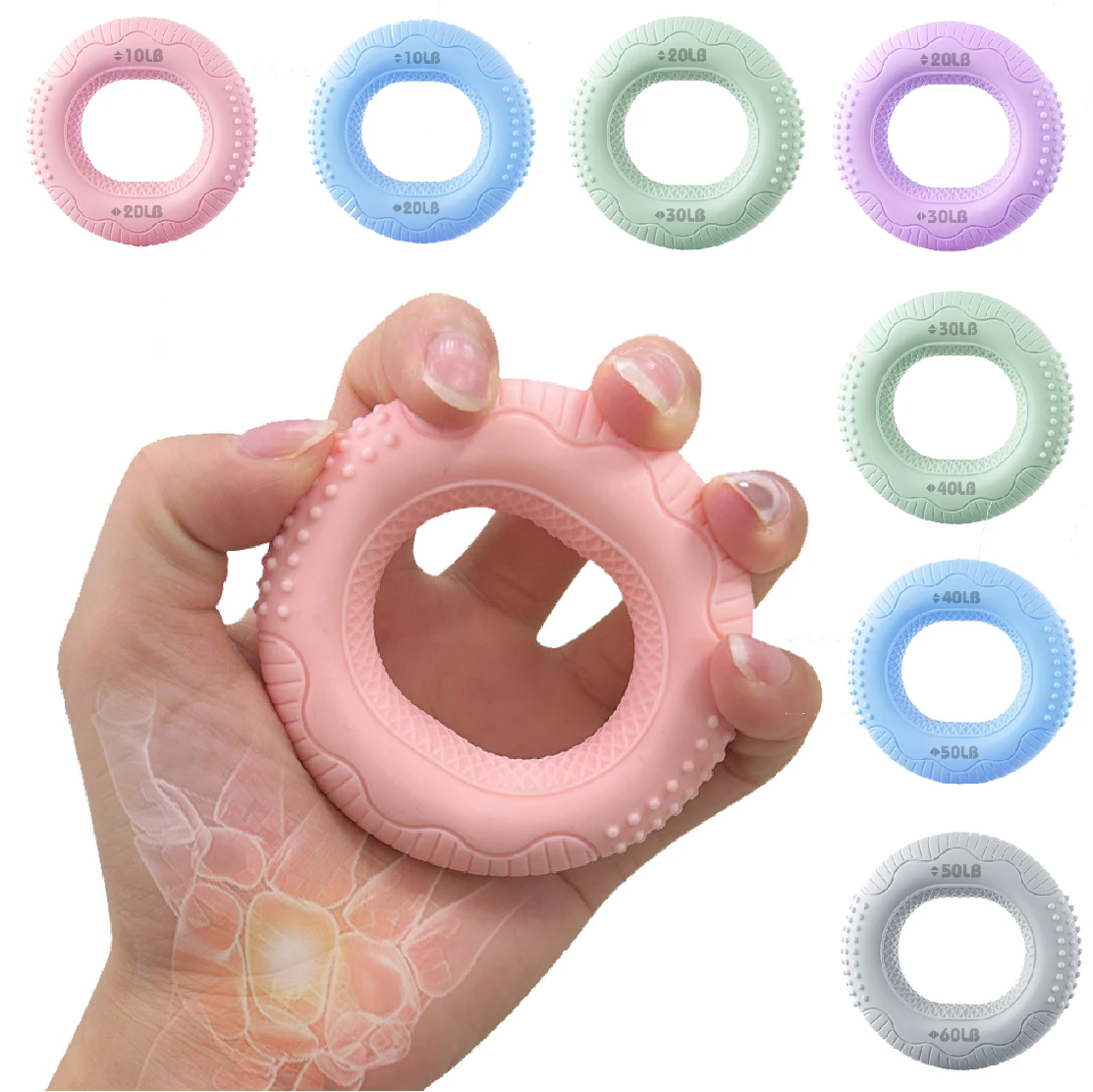 Silicone Hand Strengthener Grip Ring Resistance-band Wrist Exercise Finger Expander Workout Fitness Device