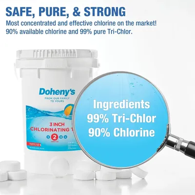 3-Inch Stabilized Chlorine Tablets | 99% Pure Tri-Chlor, 90% Available Chlorine | Long-Lasting,