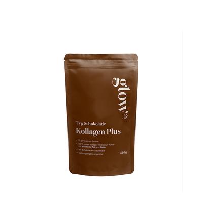 Glow25 Kollagen Plus Typ Schokolade mit Vitamin C, Zink und Biotin 450g 0.45 kg Image