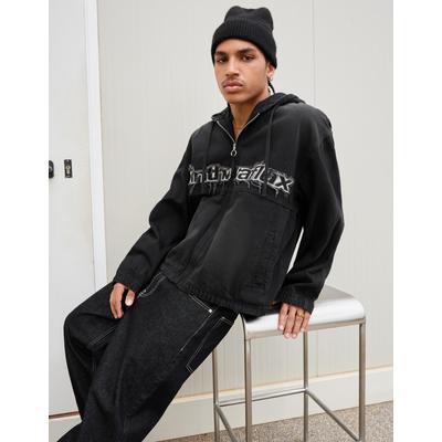 Bershka Embroidered Denim Jacket With Zip Men L Black