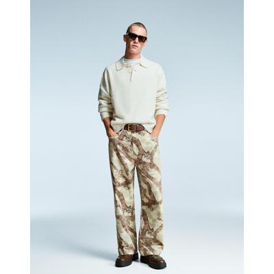 Bershka Baggy Printed Jeans Men 36 Green