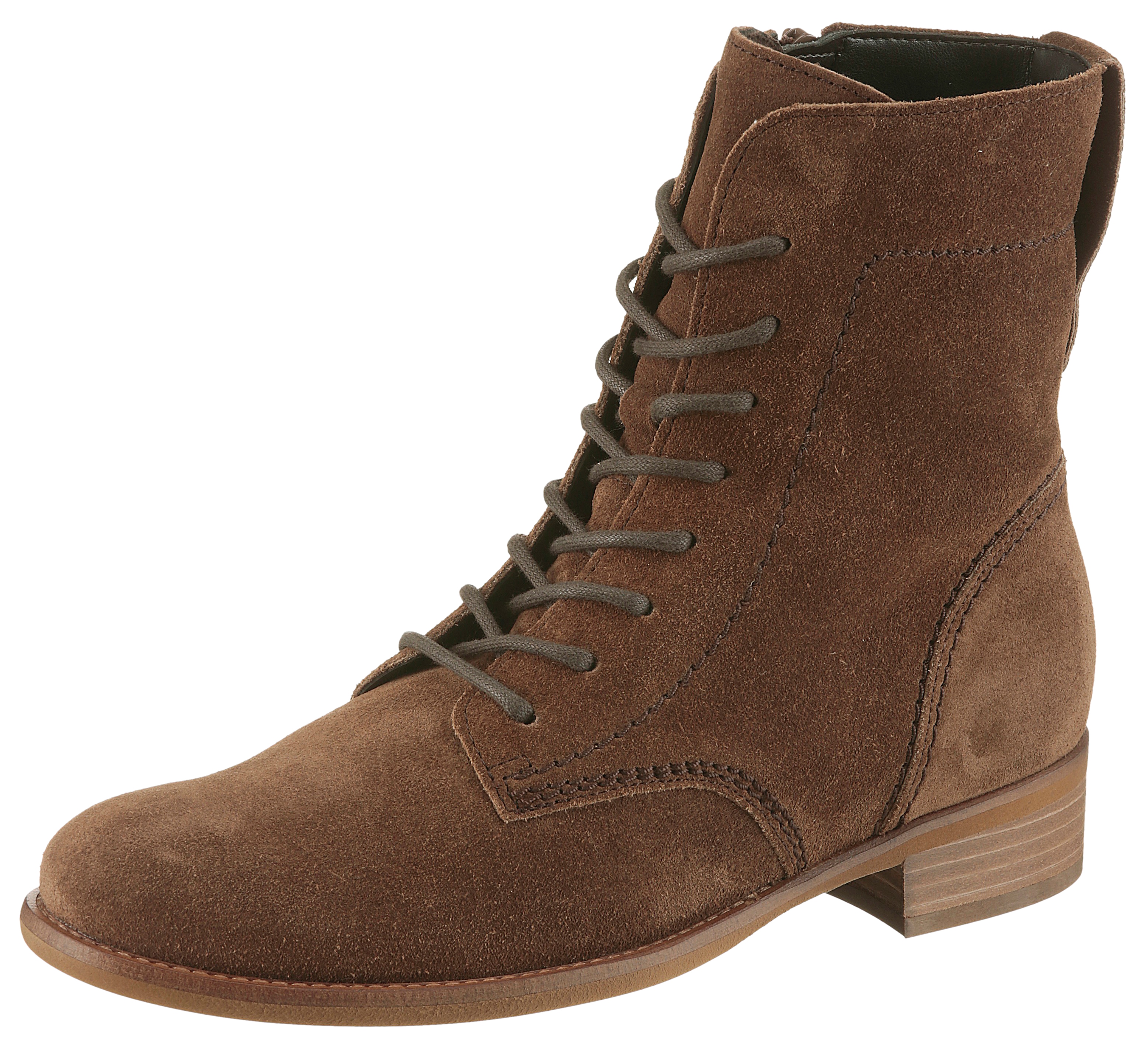 Schnürstiefelette GABOR, Damen, Gr. 40, braun (cognac), Veloursleder, unifarben, Basic, Schuhe Schnürstiefelette, Blockabsatz, Schnürboots, Herbtboots mit herausnehmbarer Fußbett
