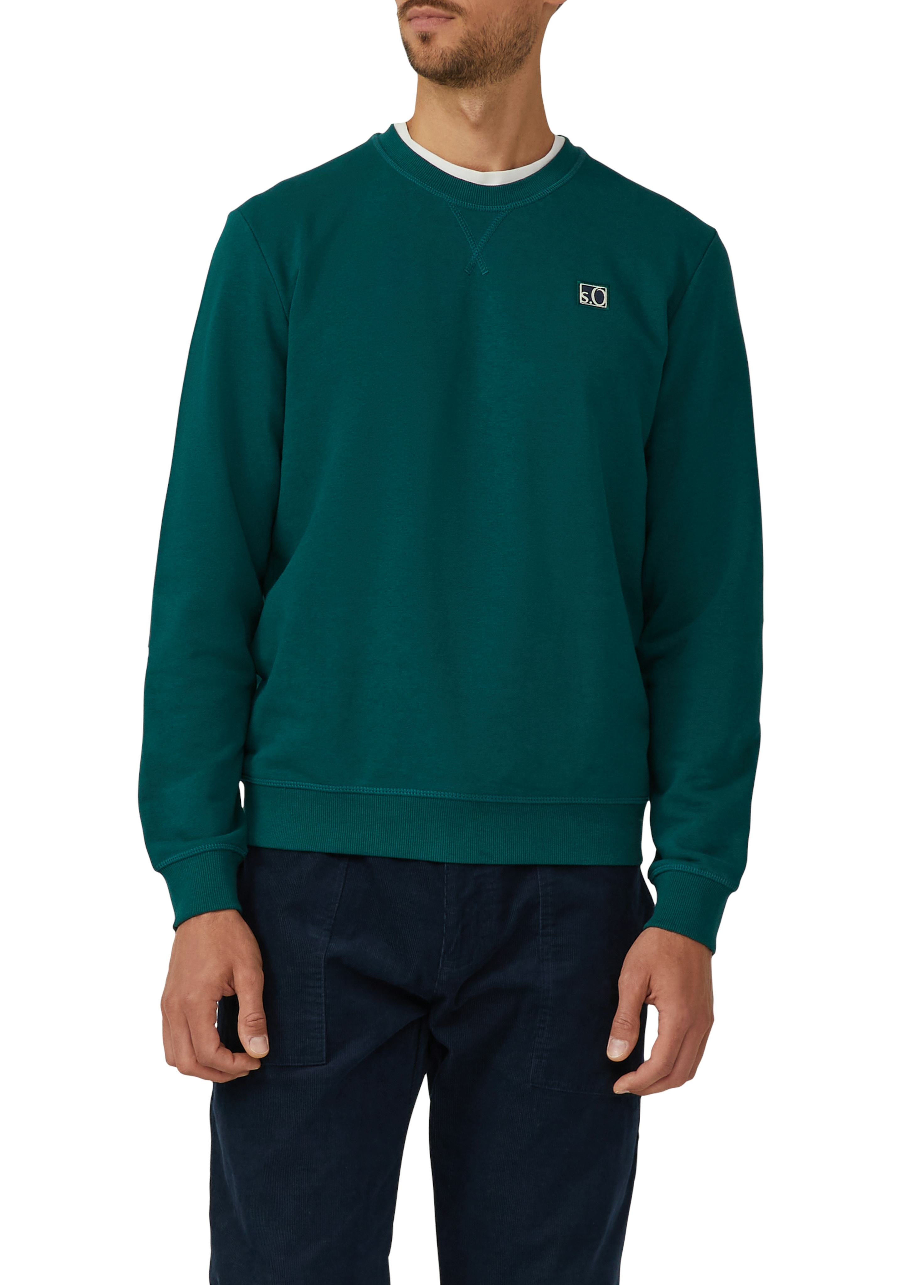 Sweatshirt S.OLIVER, Herren, Gr. XL, grün, Sweatware, Obermaterial: 70% Baumwolle, 30% Polyester, unifarben, Casual, regular fit taillenbedeckt, Rundhals, Rippbündchen, Sweatshirts, mit Logo Stickerei