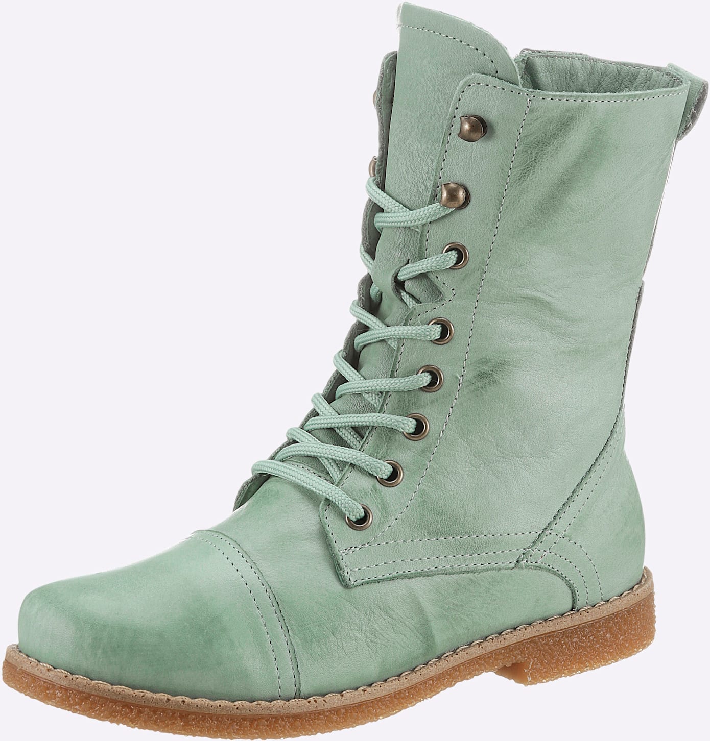 Schnürstiefelette ANDREA CONTI, Damen, Gr. 41, grün (mint), Glattleder, Leder, Rindsleder, Schuhe