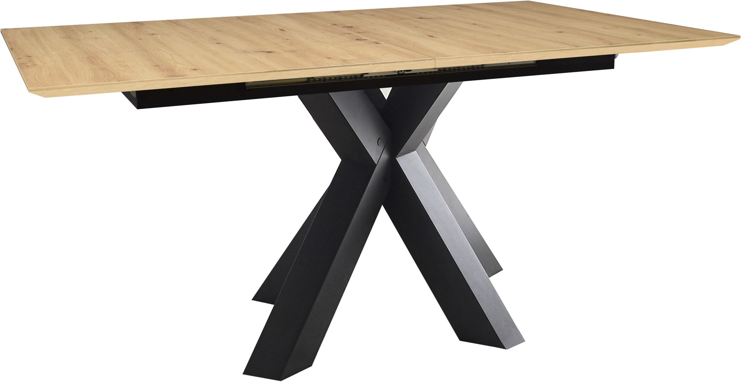 Esstisch MÄUSBACHER "Faro", schwarz (schwarzstahl, asteiche, schwarzstahl, asteiche), H:78cm, Tische, Esstisch, Faro Esstisch schweizer Kante, ausziehbar bis 210 cm, Synchronauszug