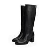 Stiefel TOMMY HILFIGER "STACKED HEEL LEATHER LONG BOOT", Damen, Gr. 40, schwarz, Glattleder, klassisch, Schuhe, Blockabsatz, Langschaftstiefel mit goldfarbenem Logo-Schmuckelement