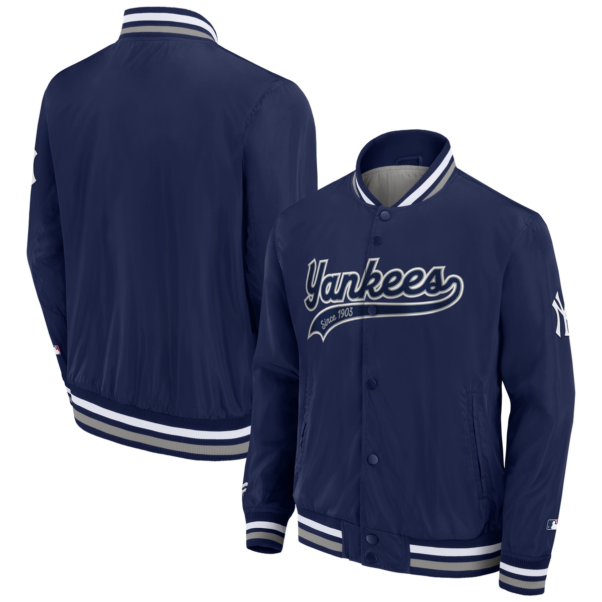 Bomberjacke FANATICS "Fanatics Jacke New York Yankees Sateen v3", Damen, Gr. M, blau, 100% Polyester, Jacken Bomberjacke