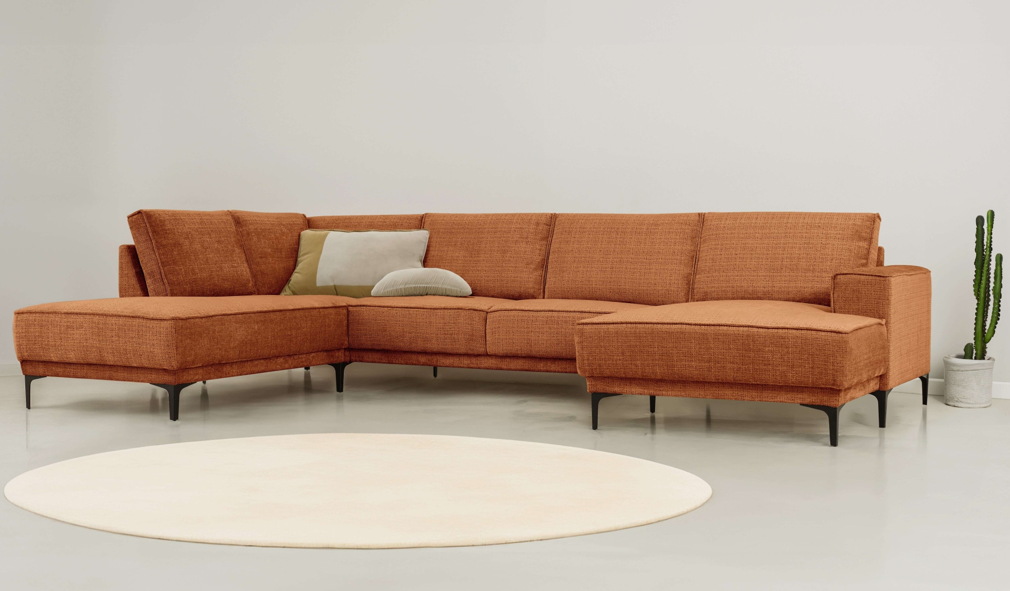 Wohnlandschaft OTTO HOME "XXL Sofa Oland, Struktur, Flachgewebe, Luxus-Microfaser, Boucle", brick, B:345cm H:85cm T:210cm, 100% Polyester, Sofas, Wohnlandschaft, U-Form, 345 cm, Wellenunterfederung, Skandi-Design, Metallfüße
