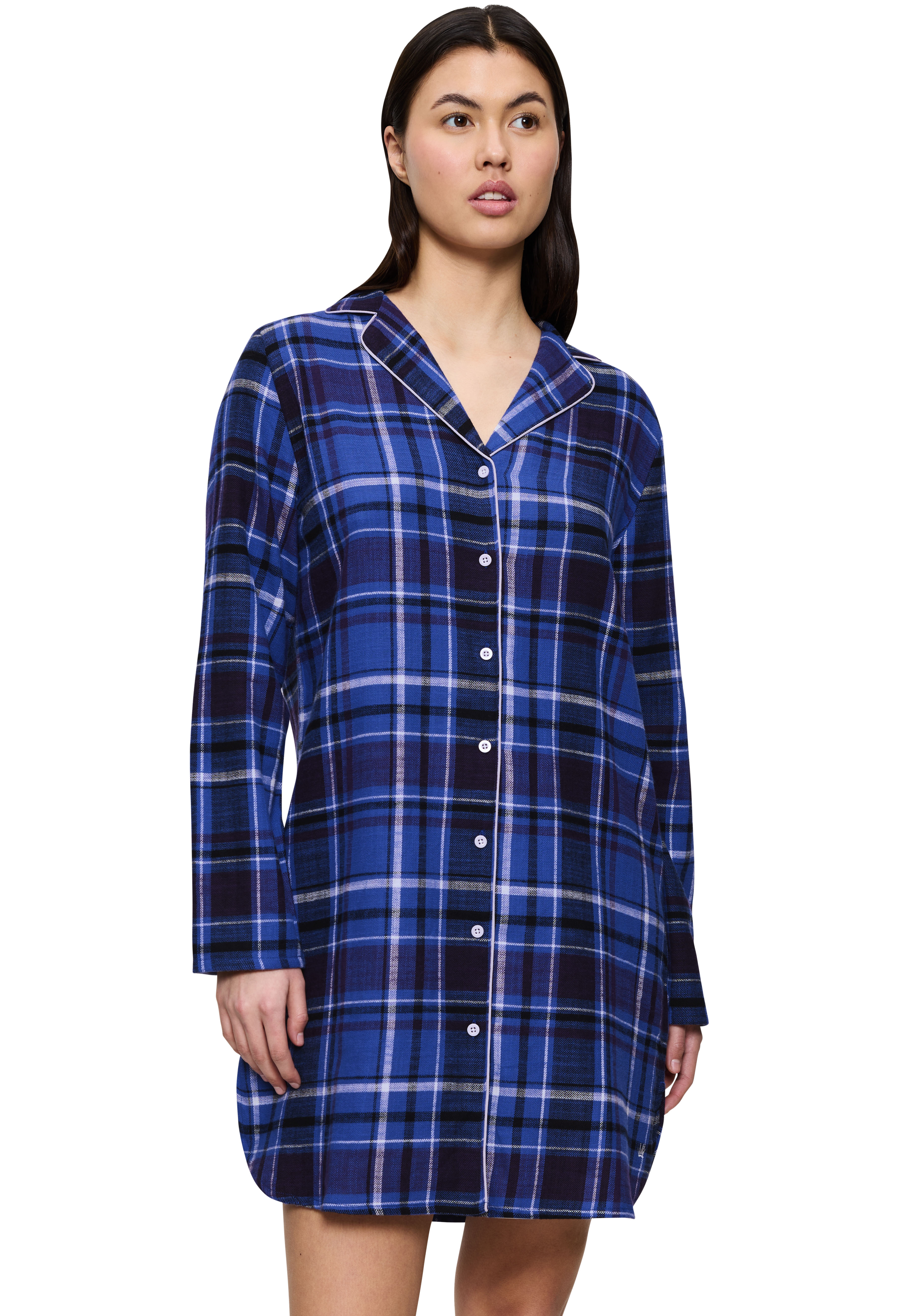 Nachthemd TRIUMPH "Boyfriend NDW 01 X Checks", Damen, Gr. 38, N-Gr, blau (blau, schwarz combination), Flanell, Obermaterial: 100% Baumwolle, Kleider Nachthemd, bequem und stilvoll Image