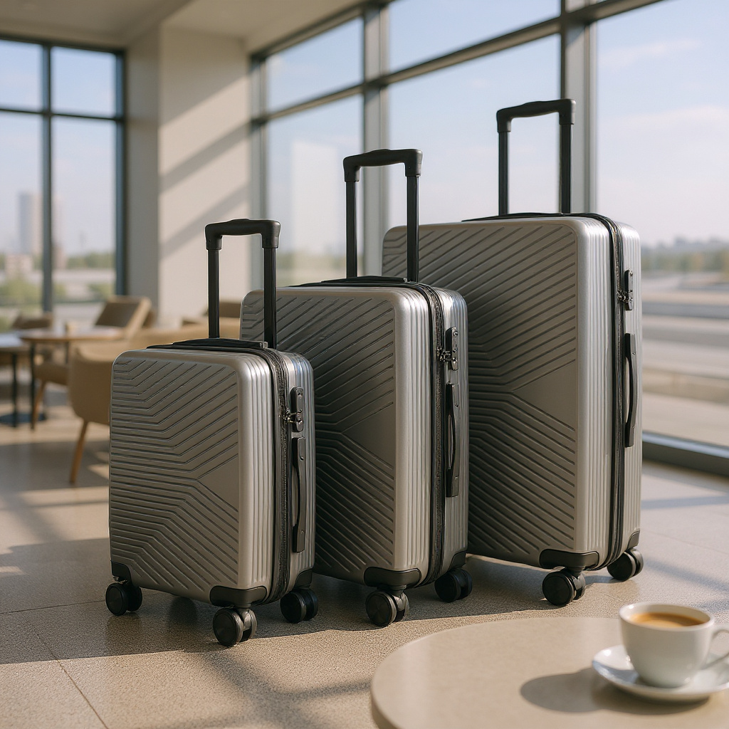 Hartschalenkoffer Anthrazitgrau Robustes 8-Rad-Handgepäckkoffer-Taschenset Image