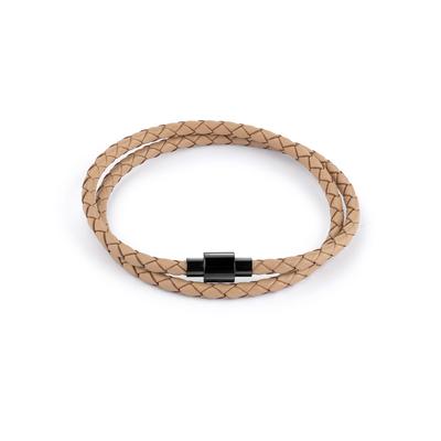 Zeeme Stainless Steel Armband Edelstahl Leder taupe 2-reihig Image