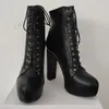 DOHBANER Frauen Stiefeletten Schnüren Chunky High Heels Plattform Stiefel Kunstleder Weibliche Prom Schuhe Frau Große Größe 40, 44 45 52