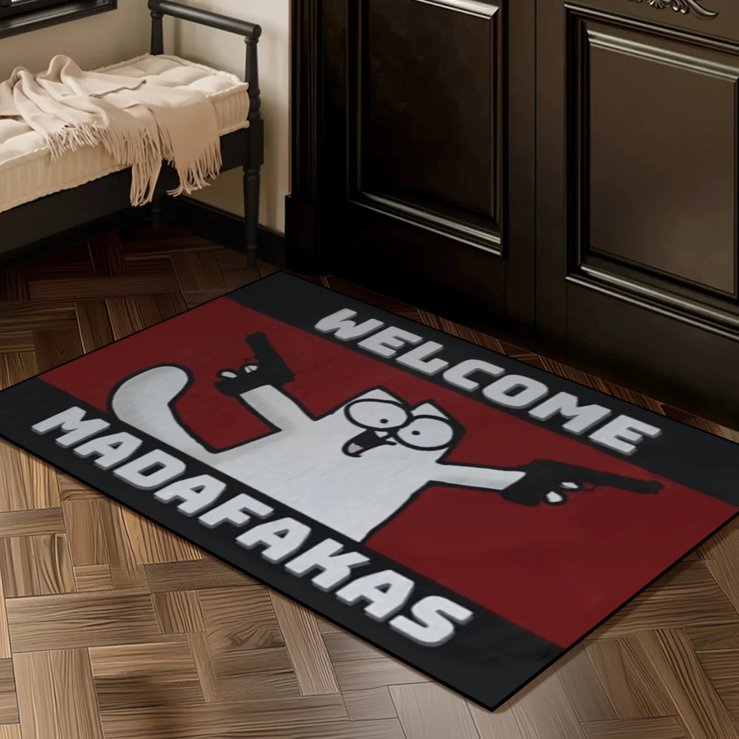 VIKAMA Lustiger Teppich mit Katzenmotiv, Heimdekoration, erfrischend, rutschfest und schmutzabweisend, machen Sie es eine ideale Bodenmatte am Eingang Image