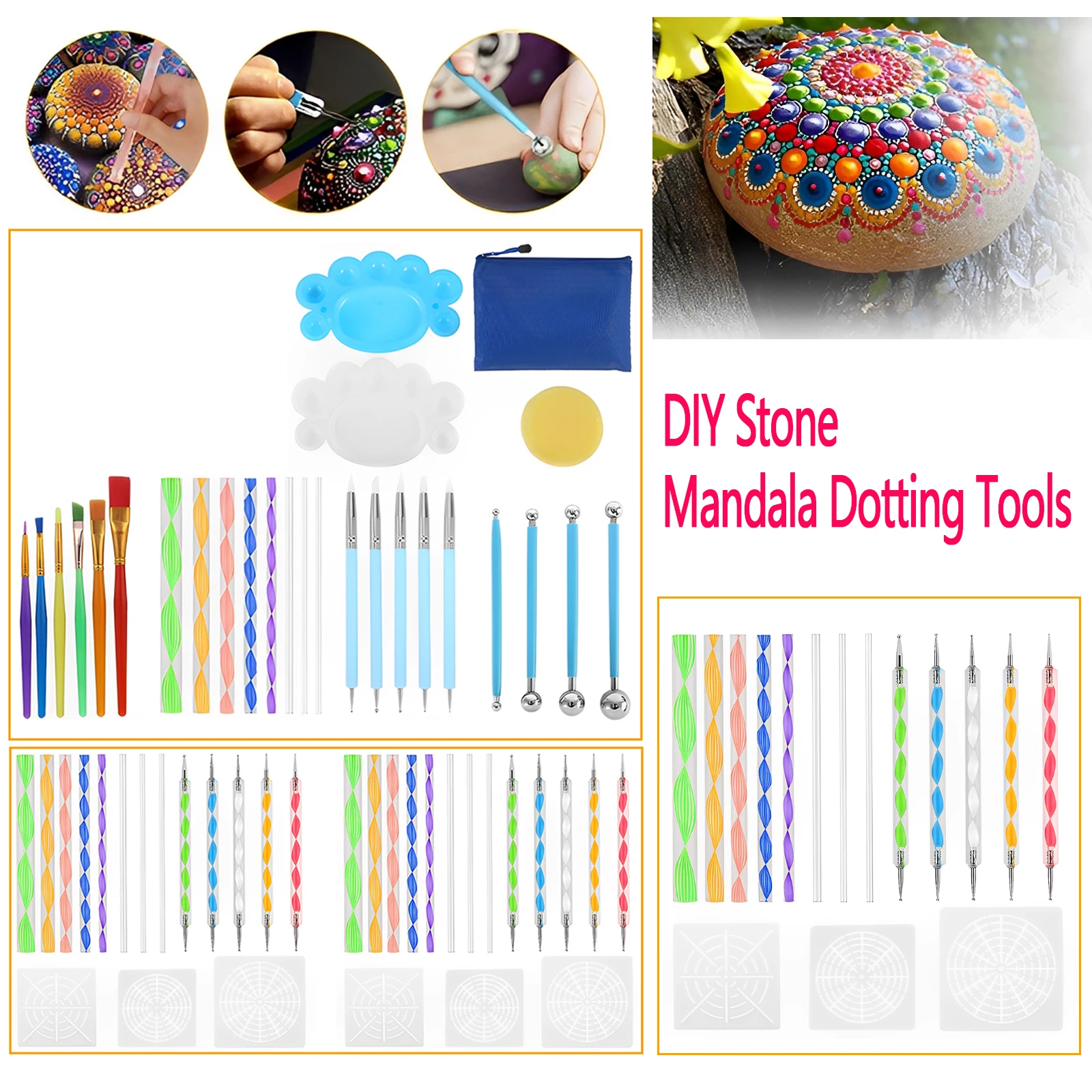 1 Set DIY Stein Mandala Punktierung Werkzeuge Rock Malerei Kits Dot Art Stift Farbe Schablone Zeichnung Stylus Pinsel Kunst Liefert für starter Image