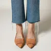 Vintage Fringe Wohnungen Frau Schuhe Herbst Frühling Schuhe Für Mädchen Echtes Leder Einfache Wohnungen Spitz Damen Sommer Sandalen
