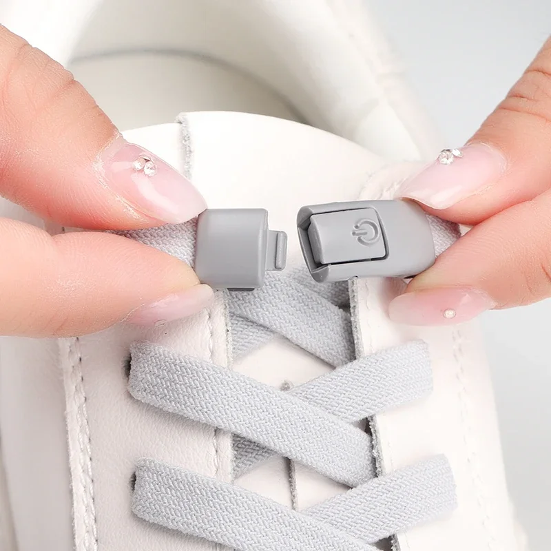 1 Paar elastische Schnürsenkel für Turnschuhe, Männer und Frauen, Freizeitschuhe, flache Schnürsenkel ohne Bänder, drücken Sie die Metallverschluss-Lazy-Schnürsenkel Image