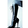Schwarz Matte Lace Up Kniehohe Stiefel Thin High Heel Spitz Mode Sexy 2024 Winter Große Größe Frau Schuhe zapatillas Mujer