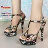 Europa und Amerika Blume Gedruckt Party Schuhe 13 CM 15 CM 17 CM Stiletto Sommer Mode Plattform T Strap Sandalen für Frauen Größe 43