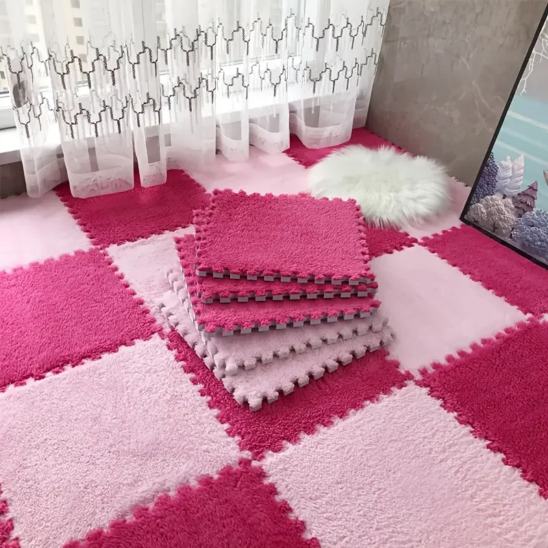 Baby-Spielmatte, Krabbelmatte, Schaumstoff-Puzzle-Fliesen, ineinandergreifendes EVA, dickes, weiches, rutschfestes, waschbares Plüsch-Schachbrett-Kinderzimmer Image