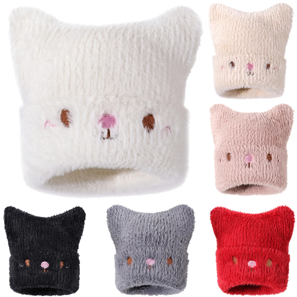 Süße Katzenohren-Mütze aus Kunstfell, Wintermütze für Damen, modische Outdoor-Strickmütze, warme Mütze für Mädchen, Geschenkidee. Image