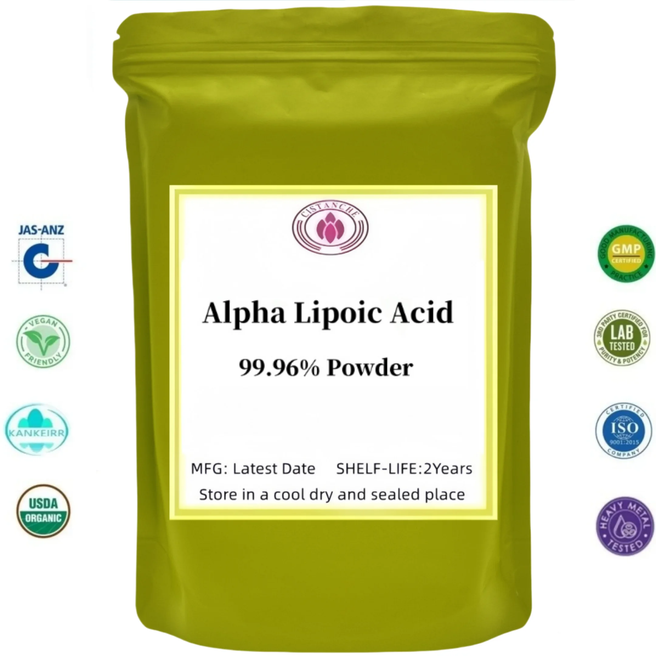 Kundenspezifische Aluminiumfolienbeutelverpackung, 100 % Alpha-Liposäure-Pulver, Bulk-ALA-Pulver-Out-Verpackung Image