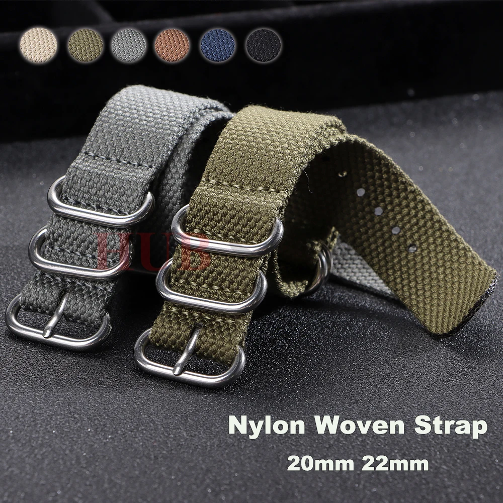Baumwoll-Nylon-Uhrenarmband aus gewebtem Canvas, 20 mm, 22 mm, bequeme Uhrenarmbänder, Schleife, militärisch, waschbar, für Herren und Damen Image