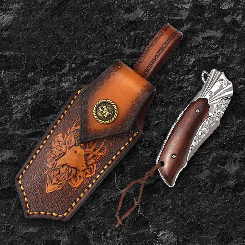 Outdoor-Ledertasche – tragbar und tragbar, handbedruckt, schnitt- und kratzfest, tragbare Klappmesser-Ledertasche Image